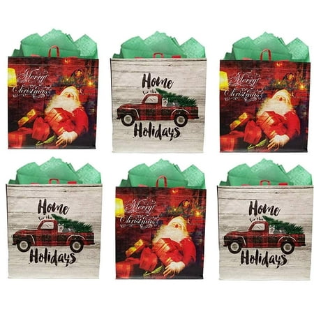 Christmas Gifts Earthwise Reusable Grocery Gift Bag Totes Assorted Xmas Christmas Holiday Shopping Designs Eco Friendly (Pack of 6) ()