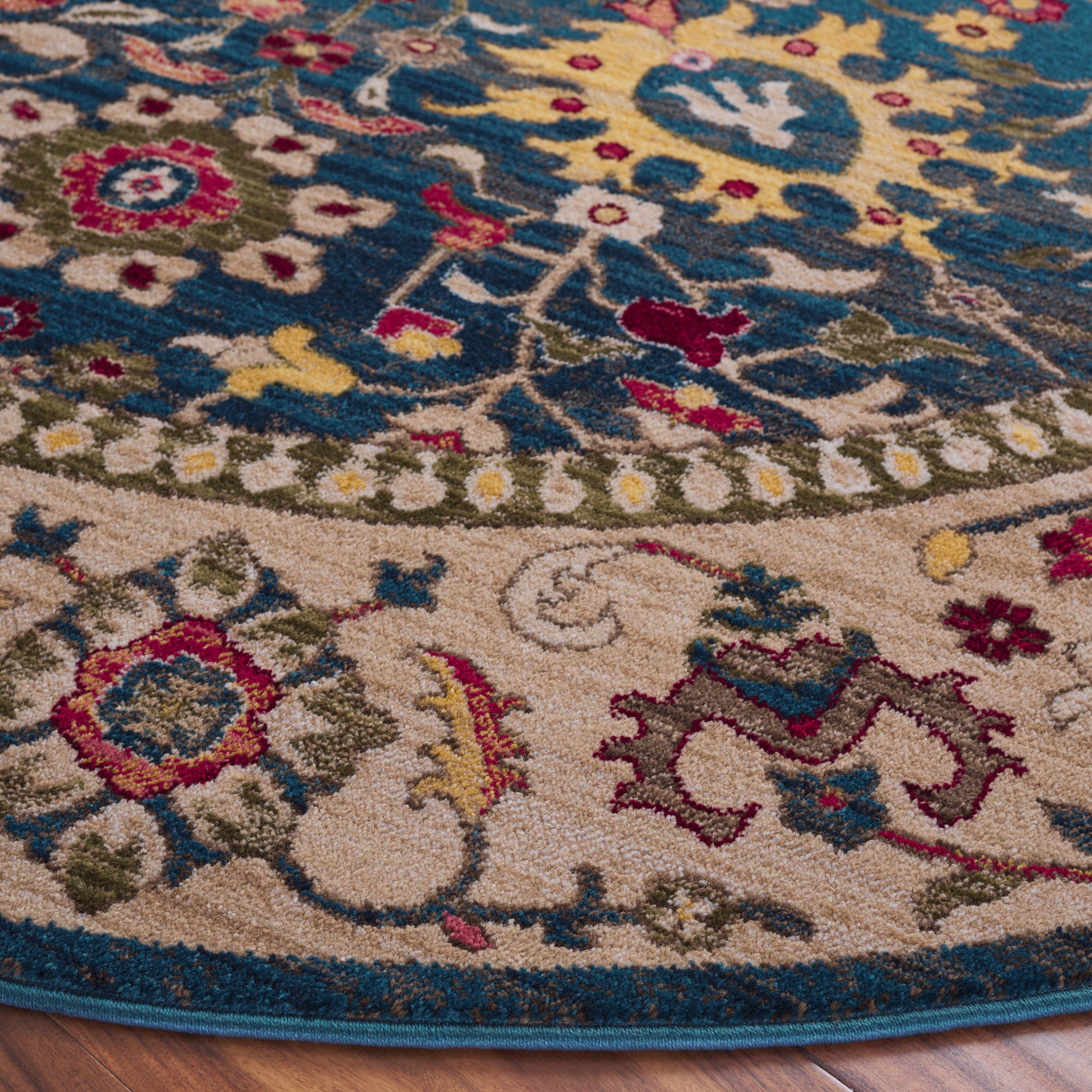 Safavieh Kashan Vaska Oriental Area Rug, Blue/Tan, 4' x 4' Round