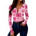 thumbnail image 4 of Tbopshirt Womens Tops V-Neck Button Down Stretch Casual Long Sleeve Valentine's Day Heart Print Slim Fit Graphic,L, 4 of 9