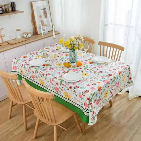 Floral Table Cloth Rectangle Table 60x102in-Flower Rectangle Tablecloth for Spring/Summer-Waterproof Farmhouse Fabric Table Clothes for Thanksgiving(Green-60X102in)