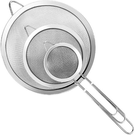 

3 Pcs Super Wire Extra Fine Mesh Strainer with Handle Small Medium Large Size Sifter Metal Strainer Set Stainless Steel Sieve Fine Mesh Strainers for Kitchen Rice Juice Quinoa Food Flour Baking