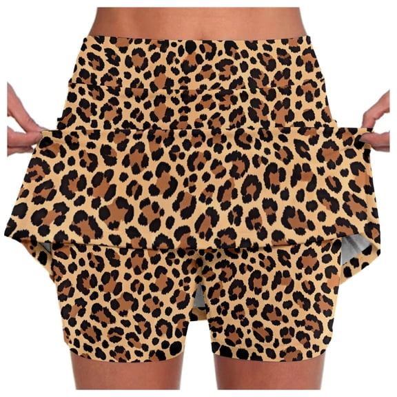 Skirts for Women Skirt Women's Casual Leopard Print Skirt with Built-In Shorts for Daily Comfort and Spring-Summer Everyday Wear Brown 3XL