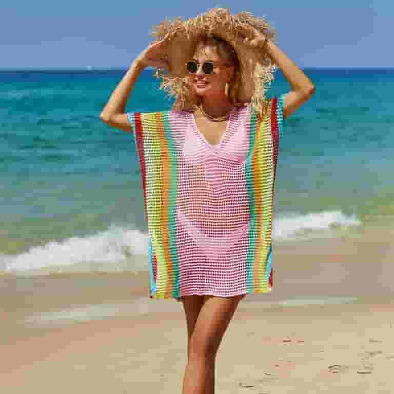 【特別送料無料!】 TMOYZQ Colorful Coverups Swimsuit Knit Crochet Women's Clothing