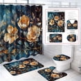 thumbnail image 1 of Juego de 4 cortinas de ducha para baño, juego de cortinas de ducha de poliéster con alfombras de baño, juego de baño con patrón de flores doradas pintadas con cortina de ducha y juego de alfombras, 1 of 8