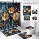 thumbnail image 1 of Juego de 4 cortinas de ducha para baño, juego de cortinas de ducha de poliéster con alfombras de baño, juego de baño con patrón de flores doradas pintadas con cortina de ducha y juego de alfombras, 1 of 8