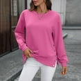 thumbnail image 2 of safuny Womens Oversized Sweatshirt Crewneck Long Sleeve Pullover Sweatshirts Solid Color Split Hem with Button Hot Pink _k M, 2 of 9