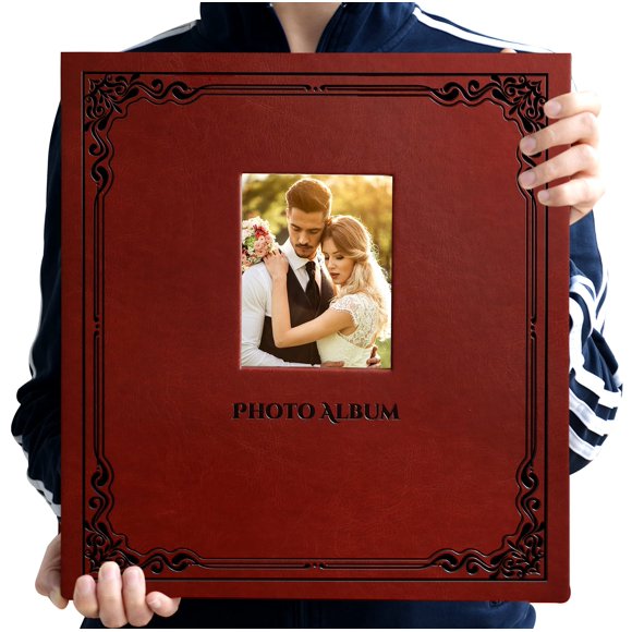 Zoview Art Photo Album Can Hold 3X5 4X6 5X7 6X8 8X10 Photos, Self Adhesive Magnetic DIY Scrapbook Albums (Wine Red, Large)