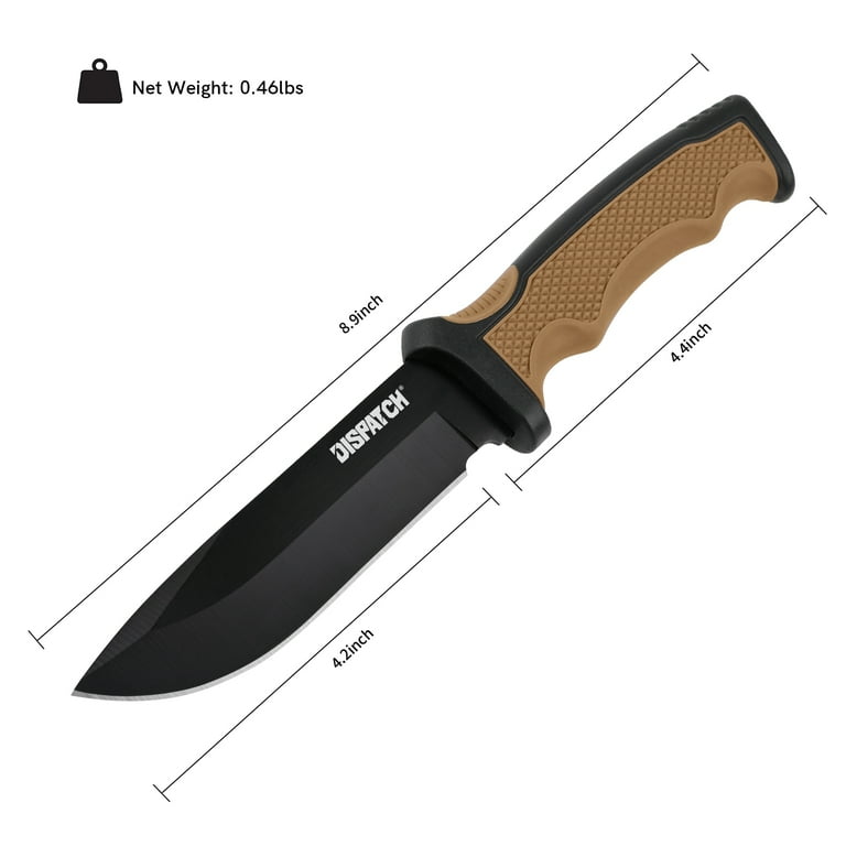 Dispatch 4.2 Hunting Tactical Knife, Fixed Blade Camping Knife with K- Sheath, Rubber ABS Handle for Outdoor 