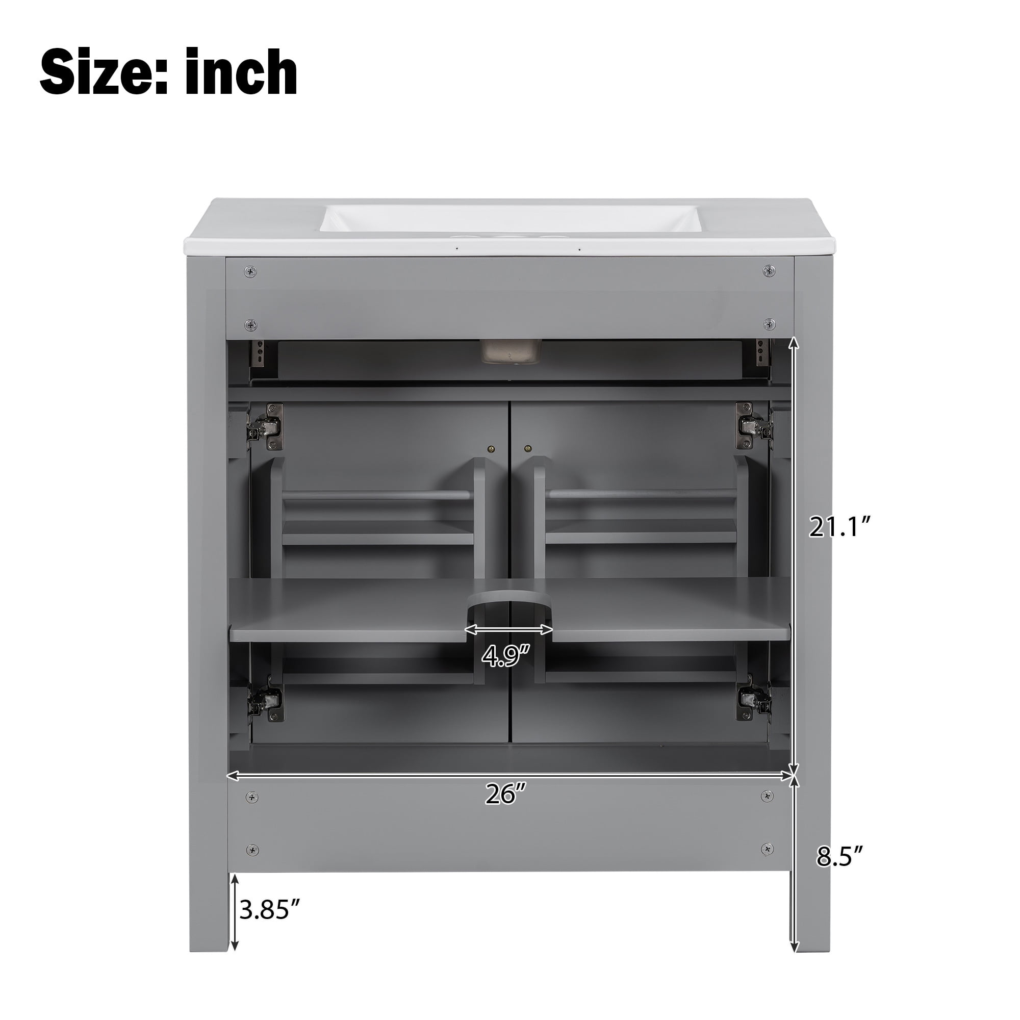 Euroco 30" Bathroom Vanity with Ceramic Sink – Solid Wood Frame, Soft-Close Doors, U-Shaped Adjustable Shelf,Compact Storage Cabinet for Small Bathrooms