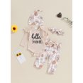 thumbnail image 3 of Newborn Baby Girl Clothes Hello I'm New Here Letter Romper+Floral Pants+Hat+Headband+Coming Home Outfits, 3 of 7