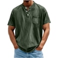 thumbnail image 2 of Xdegoge Mens Vintage Washed Henley T Shirt Short Sleeve Casual Athletic Fit Button Down Placket Tee With Chest Pocket Summer Outdoor Everyday Basic Workout Tops Shirts, 2 of 6