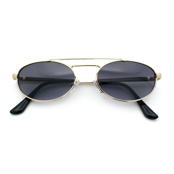 Retro Top Double Bridge Hustler Oval Metal Rim Sunglasses Gold - Smoke