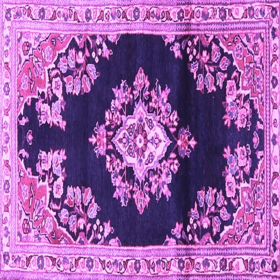 Ahgly Company Indoor Square Medallion Purple Traditional Area Rugs, 7' Square