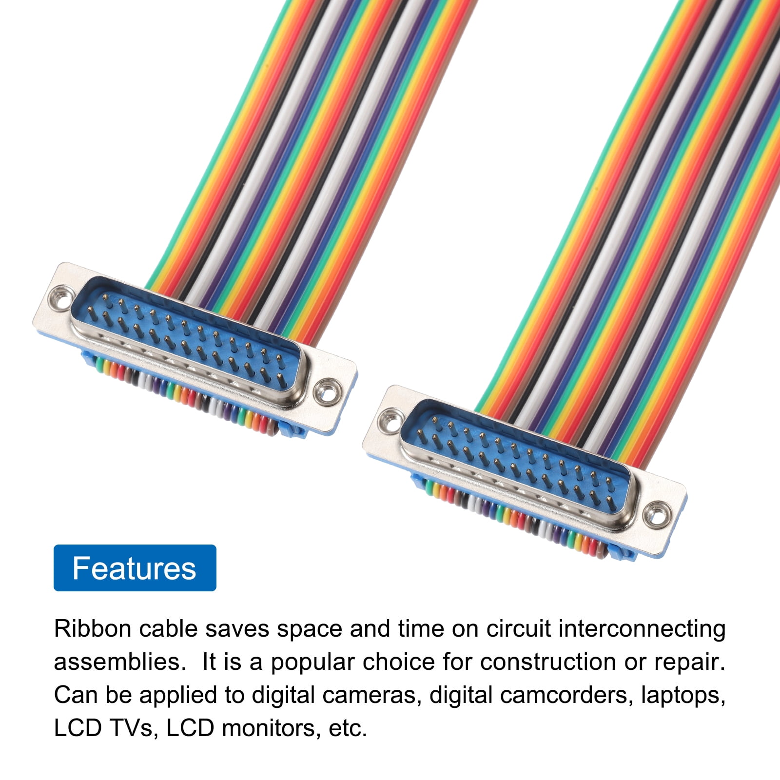 4 Pcs IDC Rainbow Wire Flat Ribbon Cable DB25 Male to DB25 Male 19.7 Inch Length 2.54mm Pitch Breadboard Jumper Wires for Electronic Projects