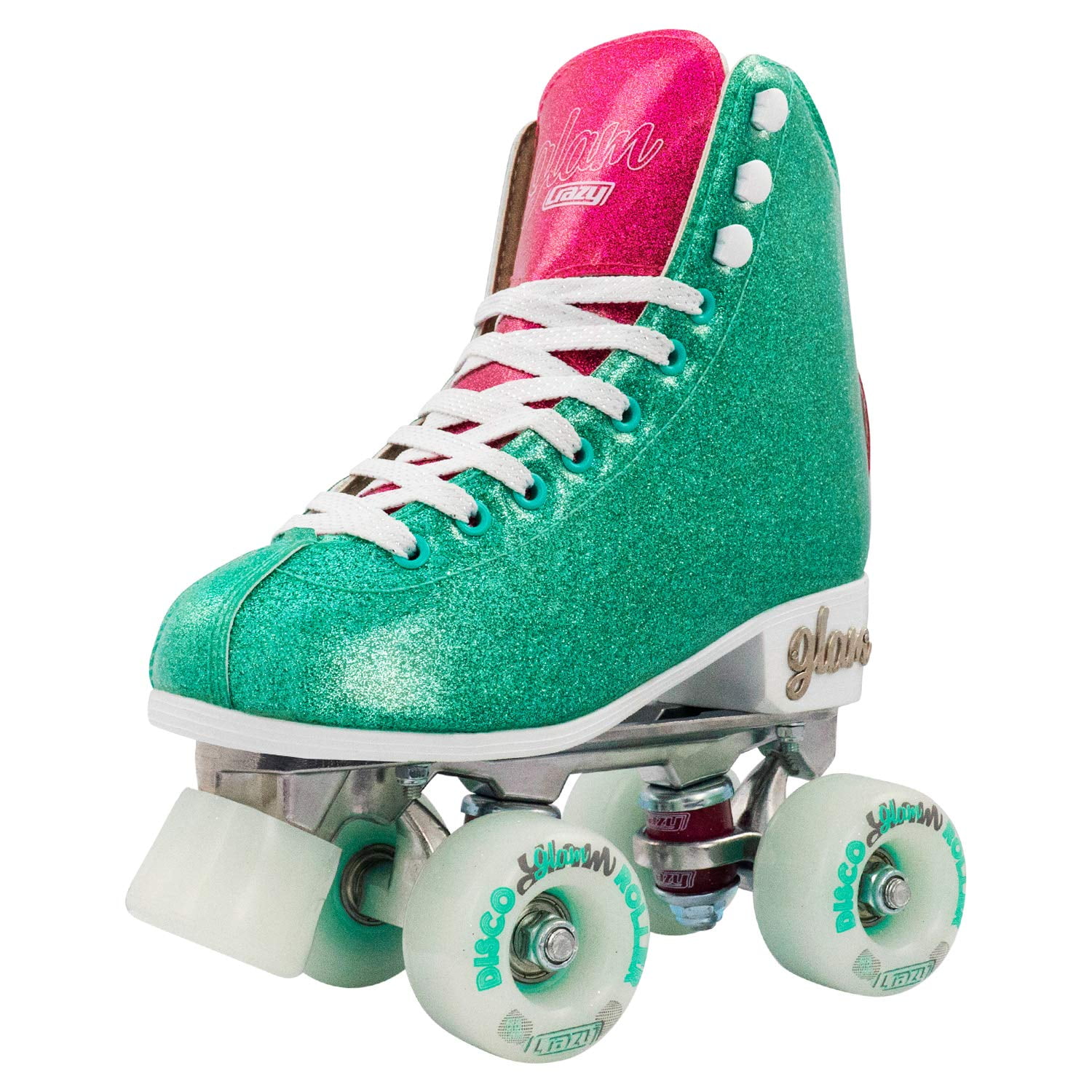 DISCO GLAM ROLLER SKATES Glamorous Glitter Quad Skates Color TEAL GLITTER, Size US Mens 3.5