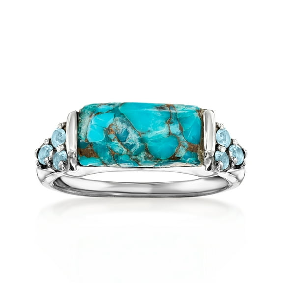 Ross-Simons Turquoise and .10 ct. t.w. Sky Blue Topaz Ring in Sterling Silver, Women's, Adult