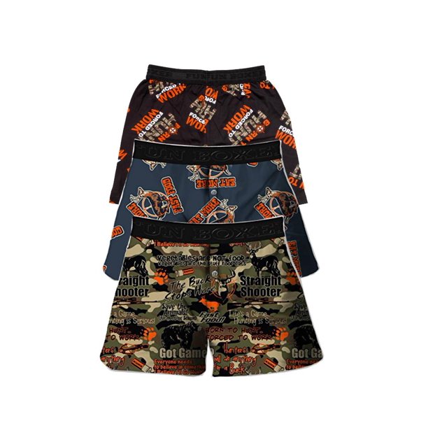 Fun Boxers Fun Boxers Hunting Men's Boxer 3Pack Underwear Short, Black, Size XLarge