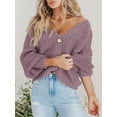 thumbnail image 2 of Women's Chunky Knit Open Front Sweater Long Sleeve Button Loose Short Cardigan Outerwear Coats, 2 of 16