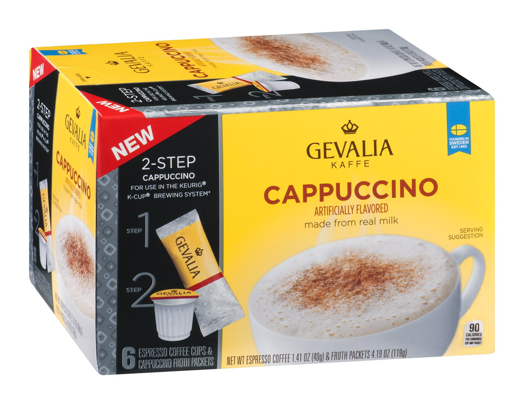 Gevalia Cappuccino K Cups with Froth Packets, 5.6 OZ (Pack of 6