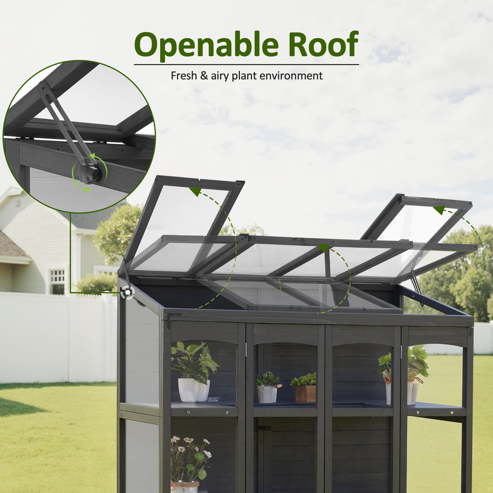 MCombo Wood Walk-in Outdoor Large Greenhouse 0899(Dark Grey)