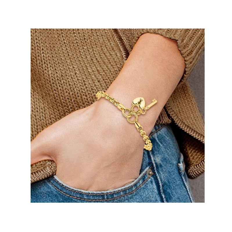 Gold bracelet with lock and key hot sale