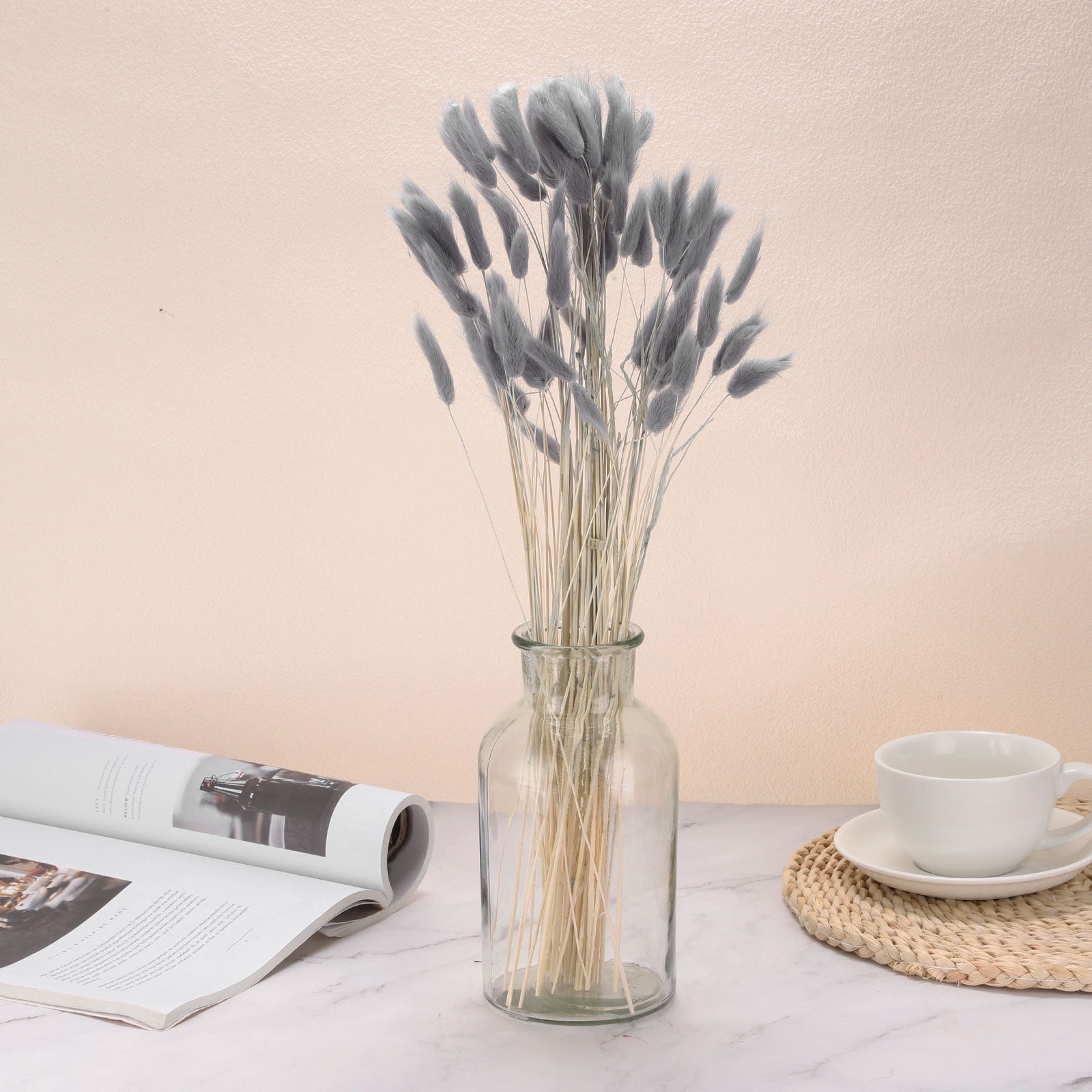 Uxcell 120pcs Natural Rabbit Bunny Tails Dried Flowers 18" Mini Pampas Grass Lagurus Ovatus Bunch for Floral Wedding Decor, Gray