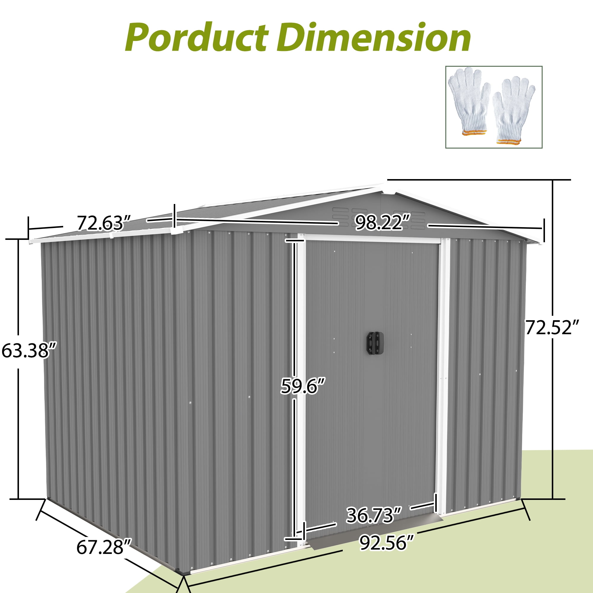 LZBEITEM 8 x 6 ft. Outdoor Metal Storage Shed, Steel Garden Shed with Sliding Door, Tool Storage Shed for Backyard, Patio, Gray