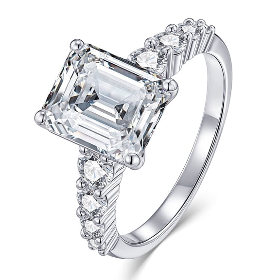 Blongme Moissanite Engagement Rings for Women 8 x 10 mm 4.0 Ct Emerald Cut D Color VVS1 Wedding Ring Size 7