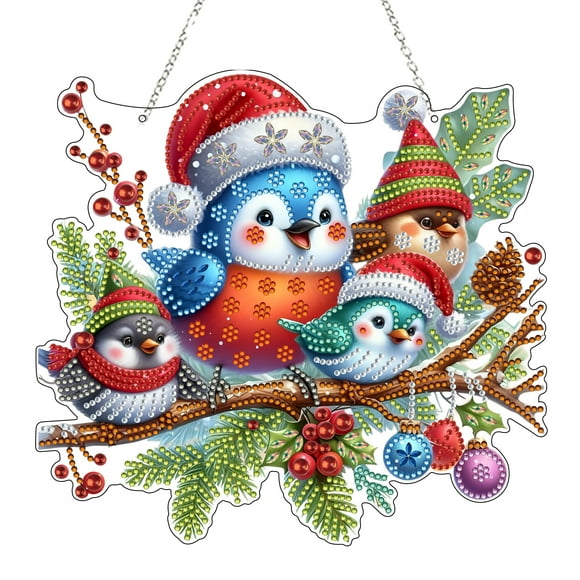 Adorno colgante JJFox Diamond Art Kit de diseño de pájaro navideño de doble cara