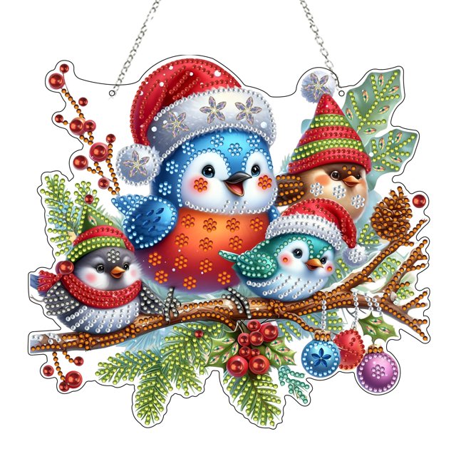 Adorno colgante JJFox Diamond Art Kit de diseño de pájaro navideño de doble cara