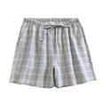 thumbnail image 2 of Sakmal Blue Shorts for Women Cotton Pajama 5 Inch Inseam Plaid Mid Rise Shorts with Pockets, 2 of 5