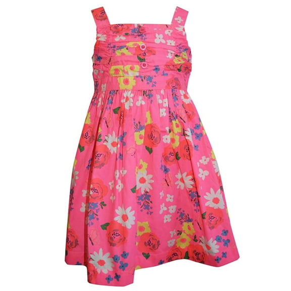 Blueberi Infant Girls Neon Pink Flower Print Dress Sleeveless Sundress