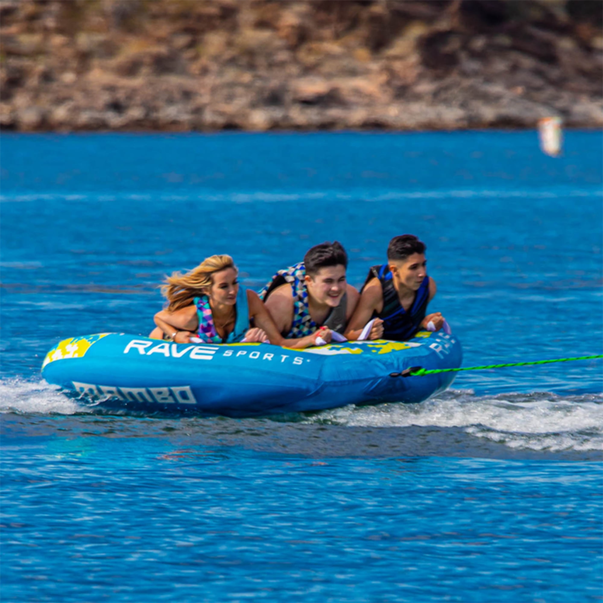 RAVE Sports Mambo 3 Rider Nylon Inflatable Towable Tube Float, Blue