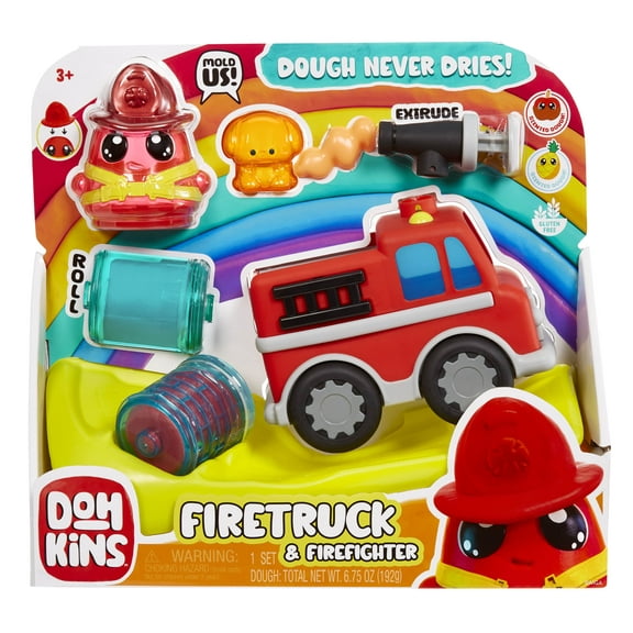 DohKins Fire Truck & Firefighter - Scented Dough that Never Dries, DIY Kids Gift, Ages 3 