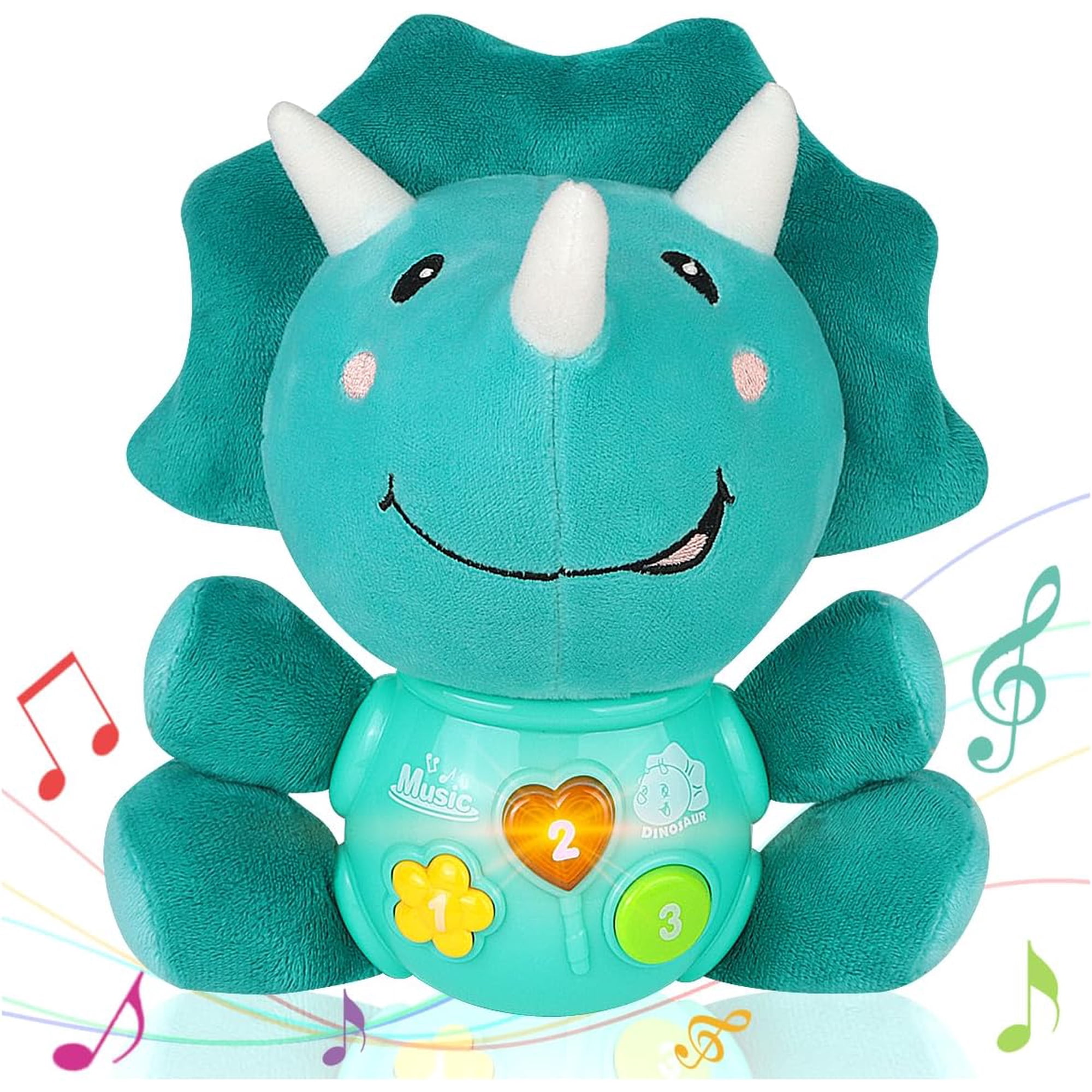 JBeeCtrl Toy for 1 Year Old Boy Light Up Musical Dinosaur Plush Toy Soft Stuffed Animal with 12 Songs & Sound Effects 1st Birthday Shower Gift Easter Basket Stuffer
