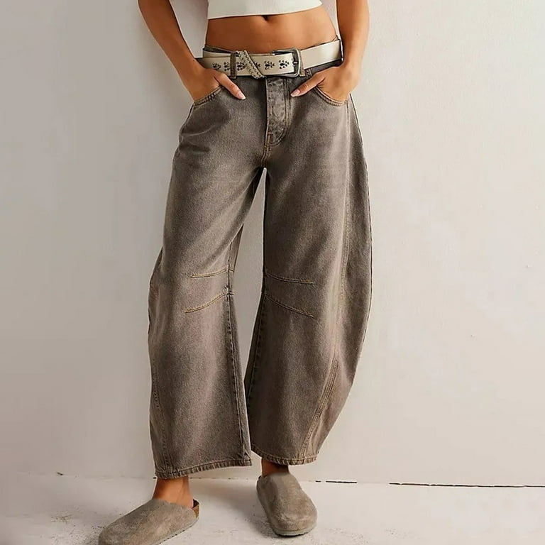 Leopard Barrel Jeans Vrouwen, Luipaardprint Jeans, Y2k Mid Rise Vintage Losse Brede Pijpen Baggy Broek met Zakken, Zwart, M