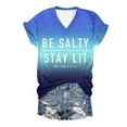 thumbnail image 1 of TSADFHJI Hauts Habillés pour Femmes pour Noël Mode Décontractée Imprimée Col en V Manches Courtes Pull T-Shirt S Bleu, 1 of 2