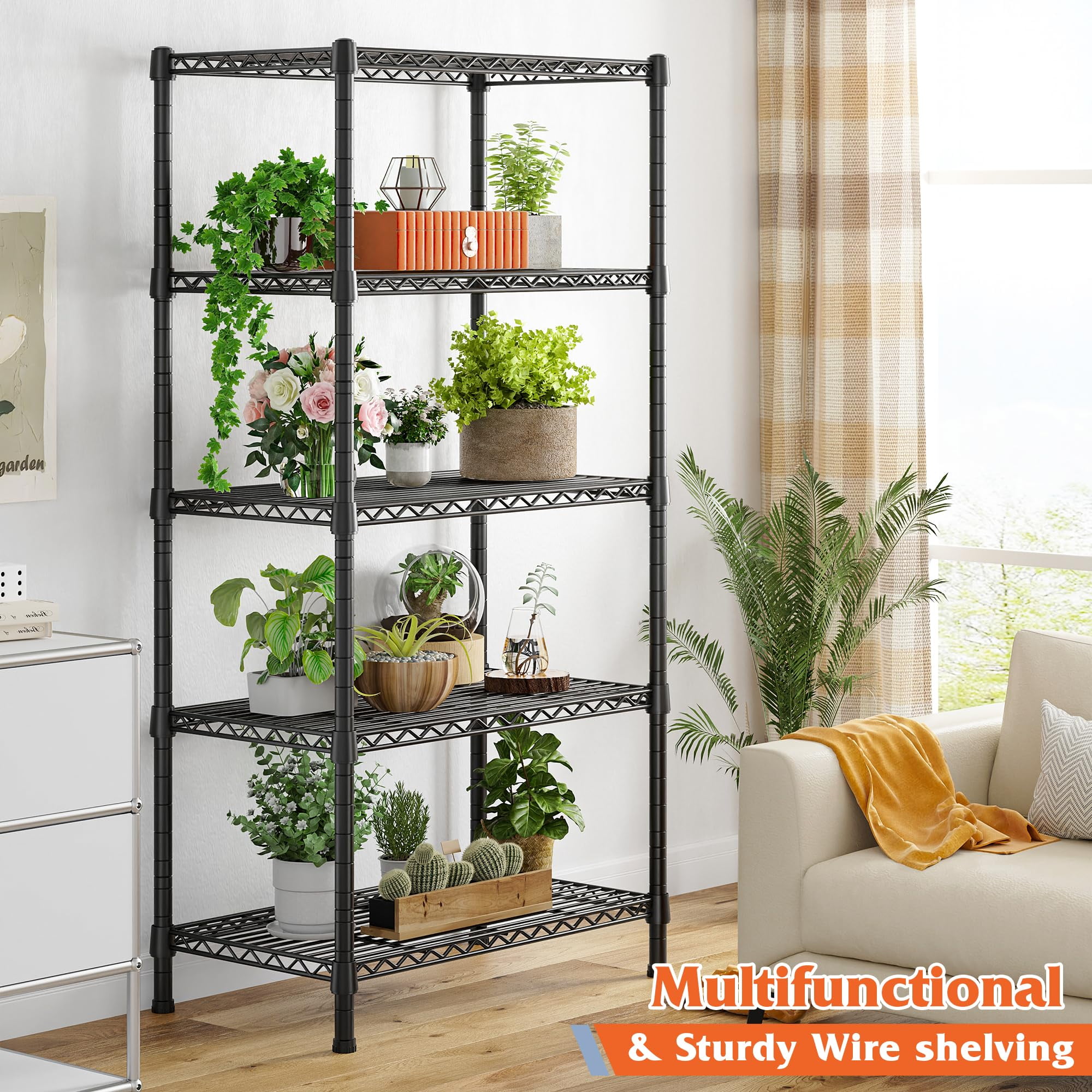 REIBII Wire Shelving Rack 5-Tier Metal Storage Shelves Adjustable Garage Shelving,24" W X 14" D X 59" H