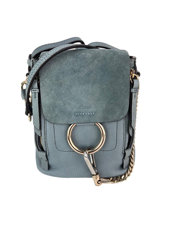 Pre-Owned Chloe Blue Faye Mini Suede and Leather Backpack Bag