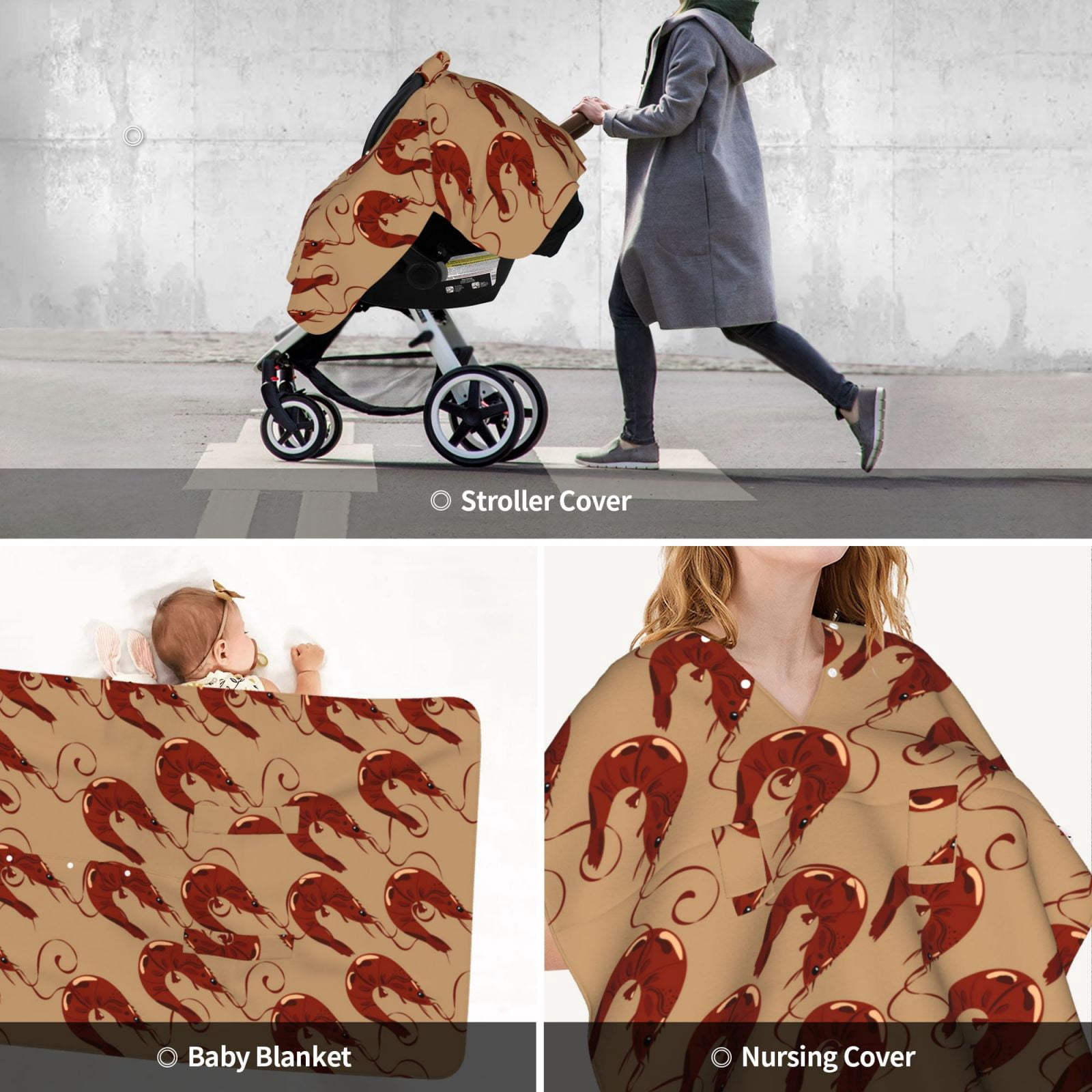 Car Seat Cover Baby - Shrimp No.9054 Breathable Infant Car Seat Cover for Baby Carseat, Lightweight Comfort Baby Essentials Must Haves Newborn Stuff for Girl Boy