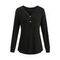 thumbnail image 1 of Camiseta de manga larga de color sólido con cuello en V para mujer, blusa suelta informal, negro, XXL Inevent AP003714-05, 1 of 5