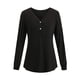 thumbnail image 1 of Camiseta de manga larga de color sólido con cuello en V para mujer, blusa suelta informal, negro, L Speravity AP003714-03, 1 of 5