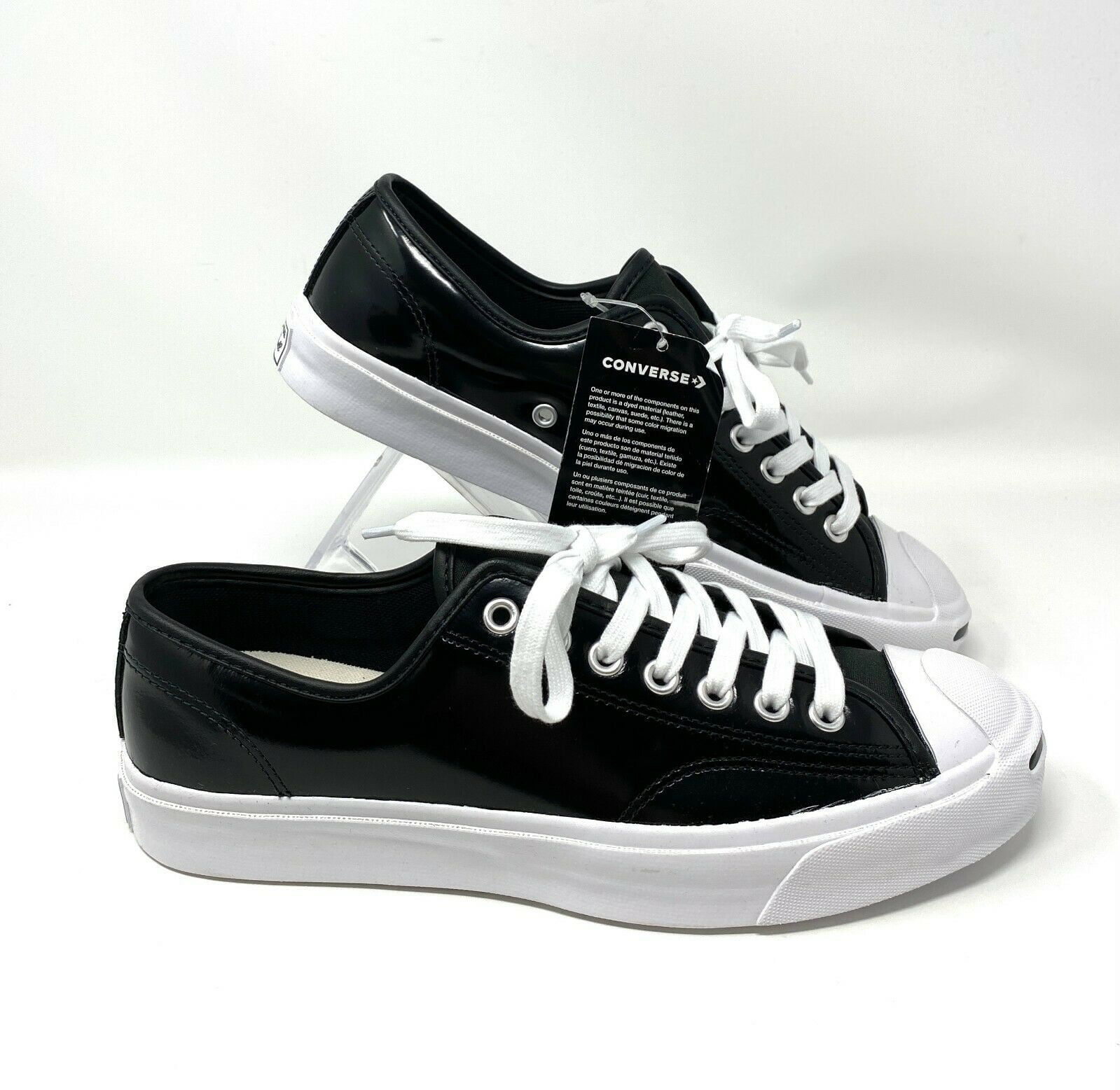 Converse Jack Purcell Women's Black Leather Low Top Sneakers Smile - Walmart.com