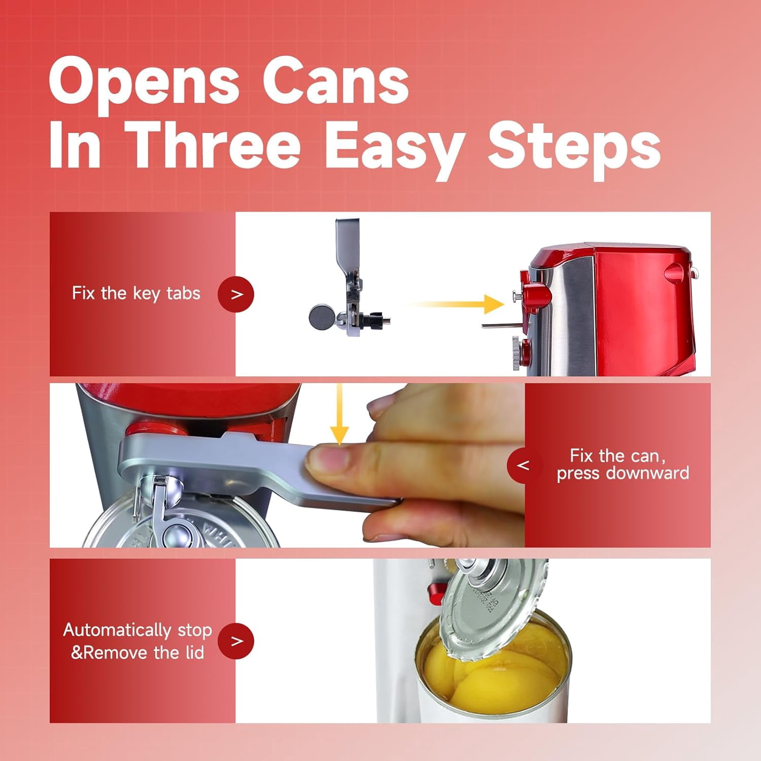 Davivy Electric Can Opener Stainless Steel Tall Automatic Can Opener Knife Sharpener Bottle Opener Red