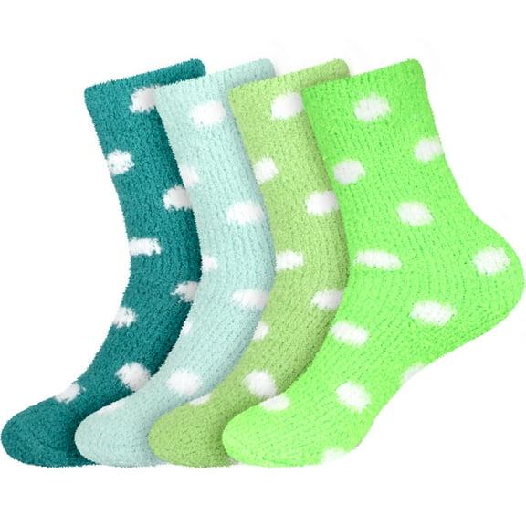 Women's Super Soft Warm Comfy Fuzzy Fluffy Plush Cozy Cute Polka Dots Socks - Assortment P - 4 Pairs