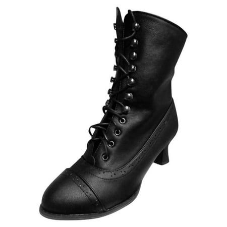 

Juebong Boots on Clearance 2023 Women s Kitten Heels Lace Up Ankle Boots Low Mid Heeled Side Zipper Short Booties Pointed-toe Shoes