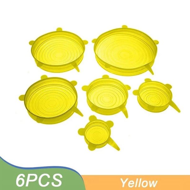 1/6 piezas de tapa elástica de silicona para alimentos, reutilizable, hermética, para cuencos, platos, comidas, frutas, a prueba de polvo, envoltura para mantener la frescura, 6 piezas, círculo