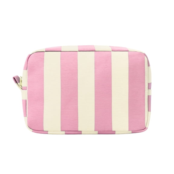 Stripe Makeup Bag,Easy Clean Simple Design Travel Pouch with Zipper Closure for Trip Office Commute 8.46x3.54x6.1 Inch,Light-Pink