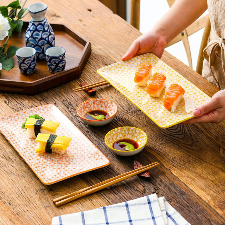 vancasso Natsuki Porcelain Sushi Plate Set for 2, Japanese Style Ceramic  Yellow Orange 6 Pieces Sushi Serving Set, Including Sushi Platters, Sushi  Bowls, Dip Bowls