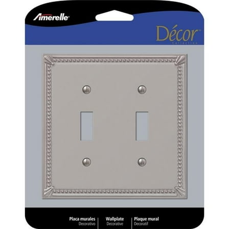 Imperial Bead Brushed Nickel 2 Gang Metal Toggle Wall Plate, Gray